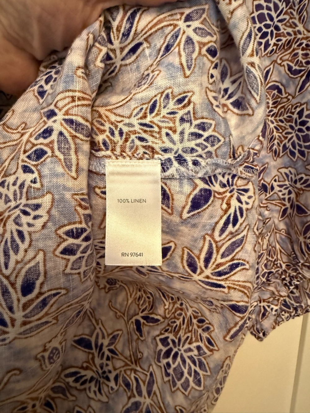 J. Jill Love Linen Lightweight Floral Peasant Top- Blue & Brown, XL - Picture 4 of 8